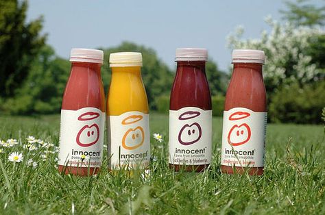 Smoothies - great play on words, "innocent" and a logo with a halo! Innocent Drinks, Shopper Marketing, Logo Design Love, Brand Archetypes, Juice Packaging, Creative Packaging Design, Brand Identity Design, Beetlejuice, Bottle Design