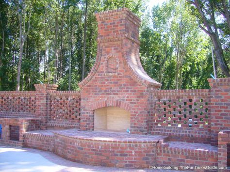 Brick Outdoor Fireplace, Outdoor Brick Fireplace, Outdoor Fireplace Plans, Gunite Swimming Pool, Outside Fireplace, Large Fire Pit, Outdoor Fireplace Designs, Outdoor Fireplace Patio, Patio Fireplace