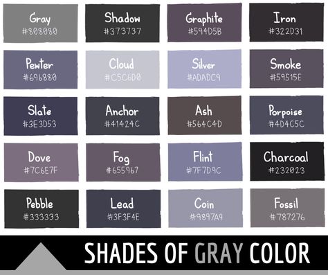 136 Shades of Gray Color With Names, Hex, RGB, CMYK Codes - Color Meanings Colors That Compliment Grey, Rgb Palette, Grey Color Names, Shades Of Gray Color, Colour Dictionary, Birth Colors, Deep Space Sparkle, Shingle Colors, Gray Paint