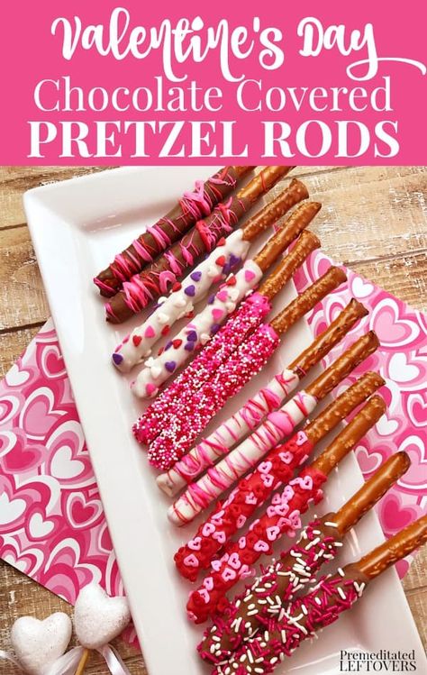 Chocolate Covered Pretzels Recipe, Valentines Desserts, Valentines Party Food, Covered Pretzel Rods, Valentine's Day Chocolate, Buffet Dessert, Dipped Pretzels, Chocolate Covered Pretzel, Valentines Snacks