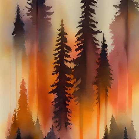 Redwood tree Sequoia brown orange vintage watercolor forestscape Digital by Kateryna Oliinyk | Saatchi Art Sequoia Tree Painting, Dark Pewter, Redwood Tree, Vintage Watercolor, Meaningful Art, Muted Color Palette, Landscape Materials, Canvas Acrylic, Art Buyer