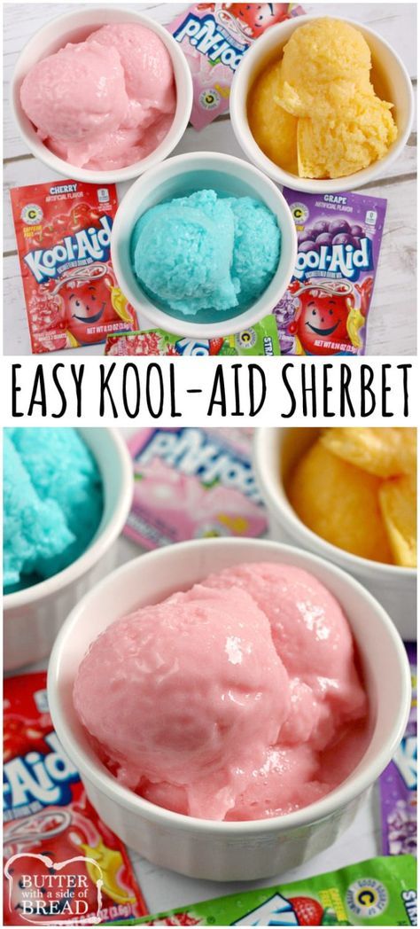 Summer is here and try these refreshing kool aid ideas to make your kids summer a fun one! Sherbet Recipes, Weight Watcher Desserts, Dessert Aux Fruits, Cold Treats, Low Carb Dessert, Summer Snacks, Ice Cream Desserts, Köstliche Desserts, Summer Refreshments