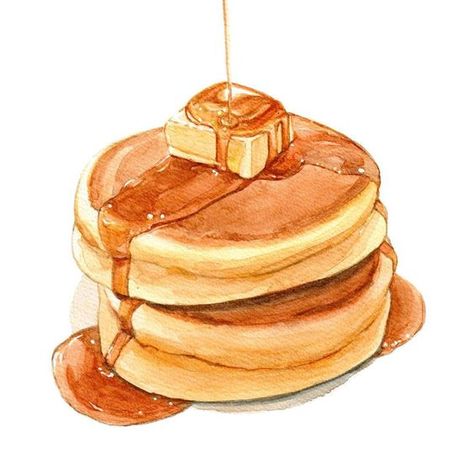 Pancake Drawing, Watercolor Food Illustration, Desserts Drawing, Food Art Painting, 귀여운 음식 그림, Food Artwork, Food Sketch, Food Illustration Art, Watercolor Food