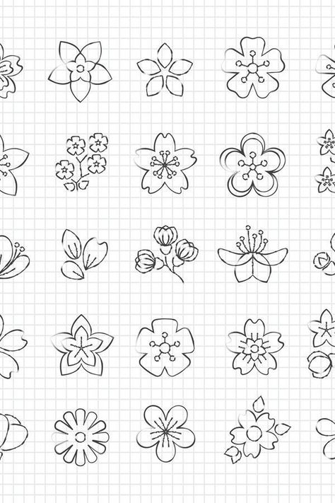 Flower Art Drawing Easy, Designs To Draw Patterns Flowers, Floral Easy Drawing, Floral Ideas Drawing, How To Make Drawings Look 3d, Sketch Ideas Flowers Easy, Small Flowers Design, Cute Floral Drawings, Easy Flowers Draw