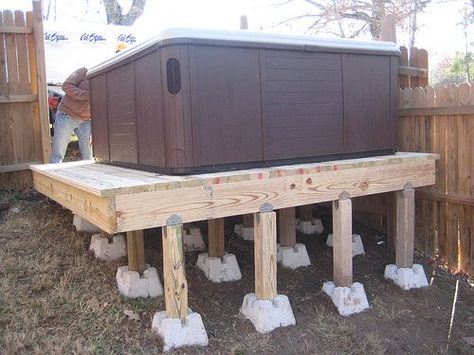 Tub Deck 10 | Flickr - Photo Sharing! Hot Tub Deck Platform, Step Down Hot Tub Deck, Hot Tub Gravel Base, Hot Tub On Deck, Hot Tub Steps With Rail, Build A Floating Deck, Composite Deck With Hot Tub, Whirlpool Deck, Hot Tub Deck Design