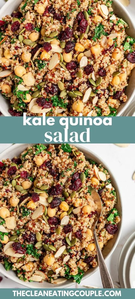 Kale Quinoa Salad is the perfect healthy side dish. Made with simple ingredients this cold quinoa and kale salad is delicious and easy to make! The dressing and cranberries pull everything together. It's perfect for summer! Cranberry Quinoa, Kale Recipes Healthy, Cranberry Quinoa Salad, Quinoa Recipes Healthy, Kale Quinoa Salad, Kale Recipes, Best Salad Recipes, Idee Pasto, Quinoa Recipes