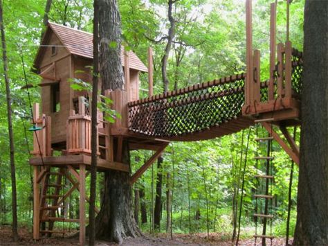 50 Kids Treehouse Designs: Some of these are so cool, they would even be fun for adults Tree House In The Woods, Playhouse Plans, Building A Treehouse, Backyard Trees, Tree House Plans, Tree Fort, Tree House Diy, Tree House Kids, Cool Tree Houses