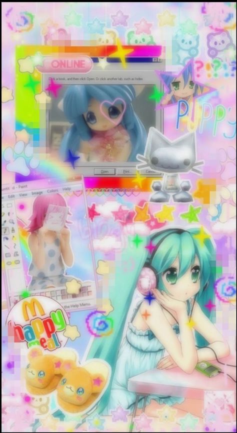 Kawaii Internet Aesthetic, Internet Core Wallpaper, Old Internet Wallpaper, Old Webcore Wallpaper, Anime Core Wallpaper, Cute Core Widgets, Internet Core Aesthetic, Cute Core Background, Rainbowcore Wallpaper