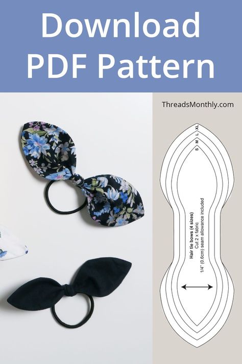 Use this free sewing pattern to make hair tie bows. This is a quick diy hair accessory project. Great for giving your old hair ties a new look, and as easy diy gifts. This printable pdf template has 4 bow sizes. If you're a beginner to sewing, this is an easy project to practise curves with. Hair Tie Bows, Girls Hair Bows Diy, Hair Ties Diy, Diy Hair Scrunchies, Crochet Bow, Buat Pita, Sewing Templates, Pola Sulam, Make Hair