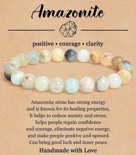 PRICES MAY VARY. 【Natural Crystal Bracelet】 Amazonite bracelet carries lucky energy, which helps to break free from negative energy, strengthen personal confidence, and bring unique charm to the wearer. 【Perfect Healing Bracelet】 Embrace the vibrant and harmonizing vibes of natural crystal stone. Natural stone bracelet can promote balance, allowing you to navigate life with confidence and enthusiasm. May wearing this spiritual crystal bracelet brings you some healing energy. 【Gemstones Bracelet】 Beads Meaning, Semi Precious Stone Bracelet, Stone Bead Jewelry, Healing Gemstone Bracelets, Bracelets With Meaning, Amazonite Bracelet, Crystals Healing Properties, Spiritual Crystals, Yoga Bracelet