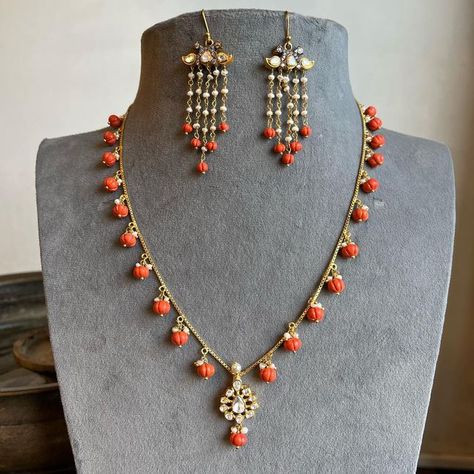 Tulip Beads Necklaces, Ruby Jewelry Necklaces Simple, Coral Beads Jewellery Indian, Rubies Jewelry Necklaces Beads, Ruby Beads Jewellery Indian, Coral Necklace Designs, Latest Beads Jewellery Designs, Coral Beads Jewellery, Commercial Street Bangalore