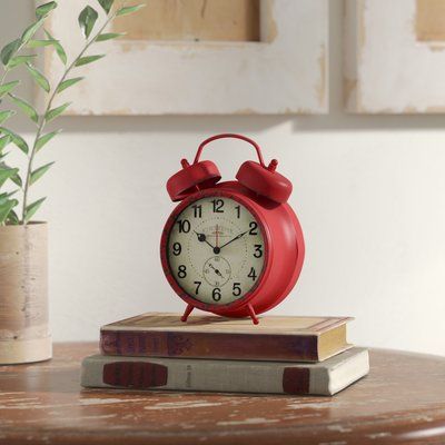 Red Alarm Clock, Round Metal Table, Large Digital Wall Clock, Sweet Games, Analog Alarm Clock, Red Furniture, Desktop Clock, Desk Clocks, Stainless Steel Table