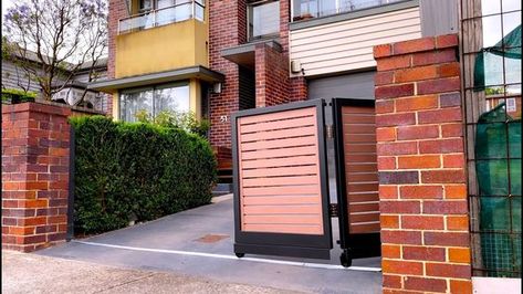 Turning Sliding Gate, Property Gates, Automatic Sliding Gate, Sliding Gates, Aesthetic Door, Door Aesthetic, Home Gate Design, Gate Wall Design, Gate Designs Modern