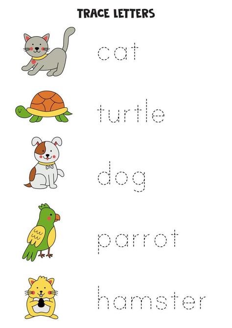 Tracing Names, Tracing Letters Preschool, Animal Writing, Name Writing Practice, Animal Activities For Kids, Pets Preschool Theme, Preschool Tracing, Name Tracing, Tracing Sheets