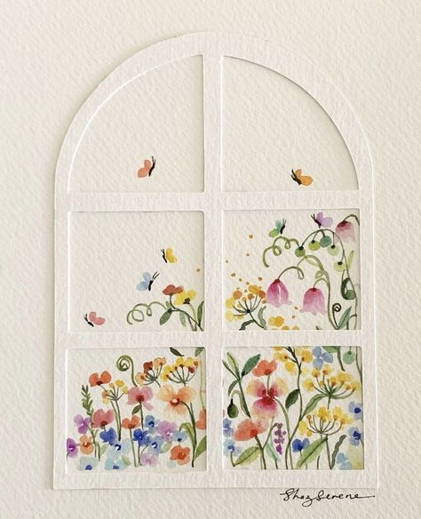 Shaz Serene, Serene Design, Diy Watercolor Painting, Watercolor Flower Art, Card Drawing, Diy Watercolor, Book Art Diy, Through The Window, Watercolour Paper