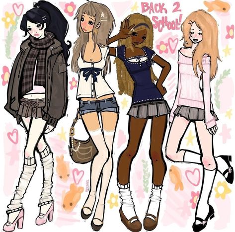 outfit inspo Power Ideas, Y2k Art, Arte Grunge, 4 Girls, Swag Art, Pretty Drawings, Drawing Inspo, Character Building, Cute Art Styles