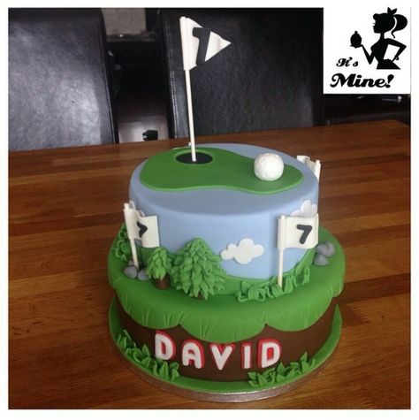 Two tier golf cake Golf Theme Sheet Cake, Birthday Cakes For Golfers, Two Tier Golf Cake, Birthday Cake For Golfer, 21st Birthday Golf Cake, Gymnastics Birthday Cakes, Cake Storage, Gymnastics Birthday, Golf Cake