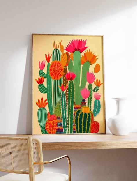 Mexican Art Prints, Latin Decor, Mexican Cactus, Mural Inspiration, Mexican Artwork, Mexican Wall Art, Cactus Art Print, Cactus Poster, Vintage Cactus