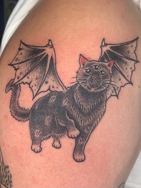 Mystical cat with dragon wings and a third eye Cat With Dragon Wings, Third Eye Cat Tattoo, Eye With Wings Tattoo, Three Eyed Cat Tattoo, Three Eyed Cat, Mystical Cat, Wings Tattoo, Dragon Wings, Eye Tattoo