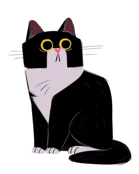 Daily Cat Drawings, Tuxedo Cat Art, Cat Doodles, Cat Drawings, Cat Doodle, Cat Pose, Cat Character, Tuxedo Cat, Arte Inspo