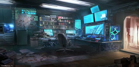 Fallen Heroes: The Hacker's Room [Jose Borges] Hacker Room, Cyberpunk Interior, Cyberpunk Room, Google Ideas, Super Wallpaper, Teknologi Futuristik, Cyberpunk Games, Sci Fi Environment, Cyberpunk City