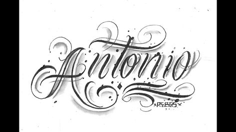 Antonio Tattoo Name, Antonio Tattoo, Tatto Name, Name In Cursive, Chicano Lettering, Name Letters, Name Tattoo, Name Tattoos, Tattoo Lettering