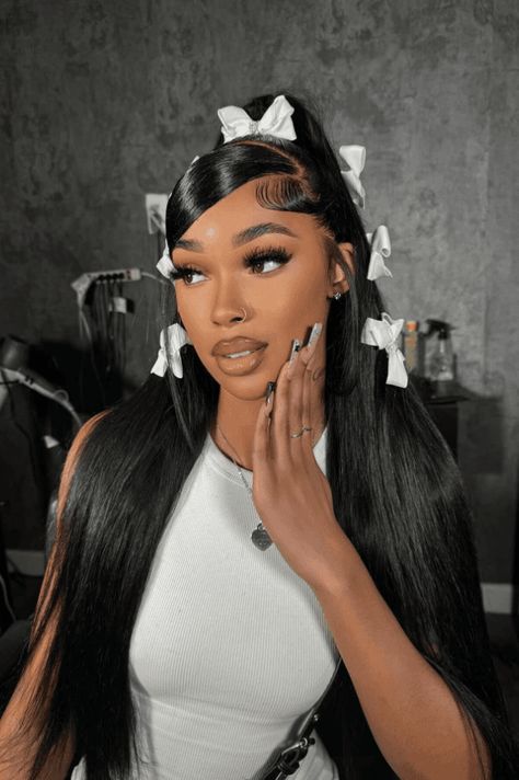 hairstyles, sleek hair, sophisticated locks High Ponytail Straight Hair, Straight Ponytail Black Women, Side Part High Ponytail, Half Up Half Down Hair Straight, Ponytail With Bow, Straight Ponytail Hairstyles, Hairstyles For Straight Hair, Sleek Ponytail Hairstyles, Half Ponytail