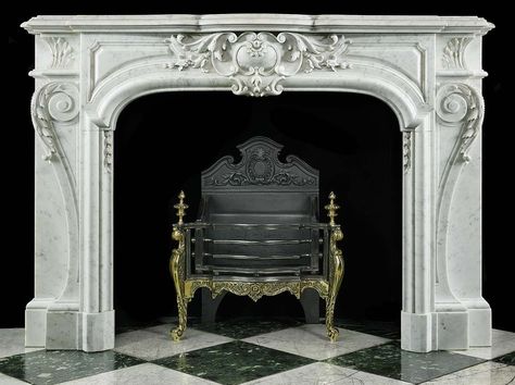 Antique French Rococo Marble Louis XIV carved Fireplace Mantel Limestone Mantel, Fireplace Facing, Carved Fireplace, Marble Fireplace Mantel, French Fireplace, Old House Interior, Architecture Classic, Marble Fireplace Surround, Mantel Design