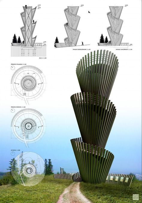 Spiral Architecture, Flower Body Art, Landmark Architecture, Tattoos Rose, Pavilion Architecture, Bamboo Architecture, Lookout Tower, Creative Architecture, Parametric Architecture