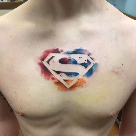 Superman Water Color Tattoo Tattoo Sleeve Watercolor, Superman Tattoo, Superman Tattoos, Superman Symbol, Pride Tattoo, Medical Tattoo, Watercolor Backgrounds, Symbol Tattoos, Sleeve Tattoos For Women