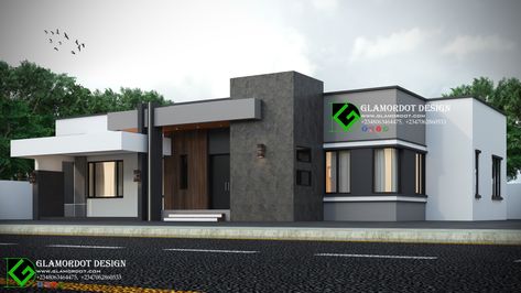 Architectural design of 3 bedroom contemporary bungalow Flat Roof Bungalow Modern, Contemporary Bungalow Exterior, Contemporary Bungalow Design, Mass Housing, Contemporary Bungalow, Drawing House Plans, Modern Bungalow House Design, Bungalow Style House Plans, Bedroom Contemporary