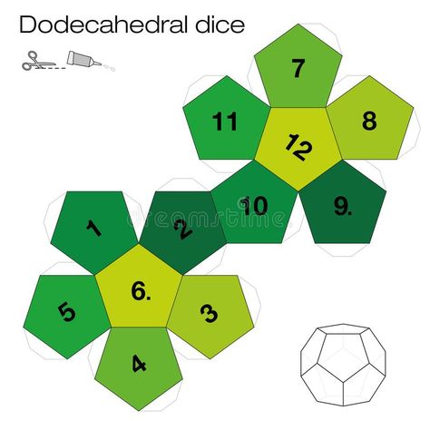 Dodecahedral Dice Platonic Solid Template vector illustration Icosahedron Template, Dodecahedron Template, Cube Template, Dice Template, 3d Geometric Shapes, Platonic Solids, Dimensional Shapes, Paper Pot, Boho Crafts Diy