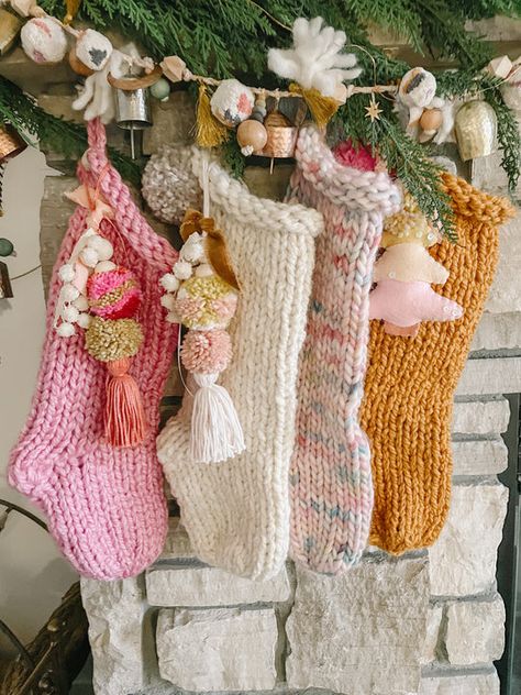 Eclectic Christmas Stocking, Pom Pom Stocking, Hand Knitted Christmas Stocking, Fun Christmas Stockings, Pastel Christmas Stocking, Diy Knit Stocking, Anthropologie Christmas Stocking, Hand Knit Stocking, Boho Stocking Christmas