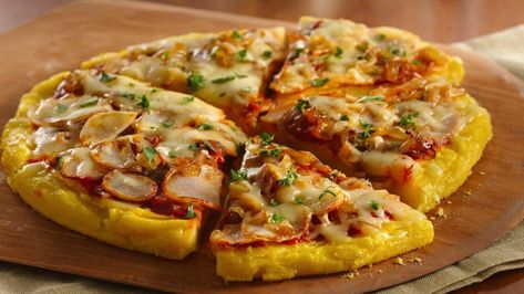 Vegetable Pizza Recipes, Vegetable Pasta Recipes, Polenta Pizza, Cookie Exchange Recipes, Potato Slices, Fontina Cheese, Pizza Recipes Homemade, Vegetable Pasta, Caramelized Onion