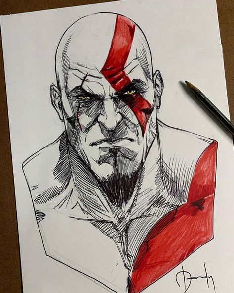 Drawing Ideas Comic, Kratos Sketch, Kratos Drawing, Anime Character Sketch, Drawing Marvel, Marvel Art Drawings, Drawing Superheroes, Human Figure Sketches, Naruto Sketch Drawing