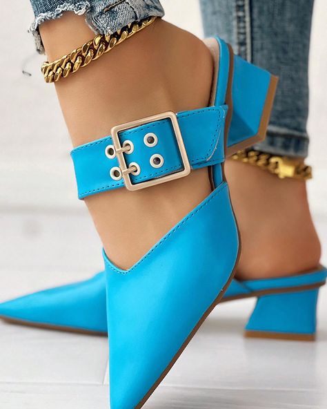 ✨Pre-order only, sizes 37 - 43✨ Blue High Heels, Womens Mary Janes, Orthopedic Shoes, Slip On Pumps, Heel Mules, Mary Jane Shoes Womens, Chunky Sandals, Block Heel Shoes, Pointed Toe Heels