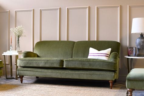 Jasper Collection Arlo And Jacob Sofa, Olive Green Velvet Sofa, Kitchen Snug, Green Sofa Living Room, Living Space Decor, Brown Legs, Herringbone Fabric, Green Sofa, Leather Sofas