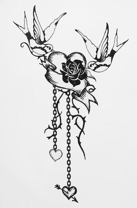 Pink Roses Drawing, Ball And Chain Tattoo, Lace Rose Tattoos, Tattoo Chain, Jewelry Tattoo Designs, Heart With Wings Tattoo, Chain Tattoo, Beautiful Wings, Ball And Chain