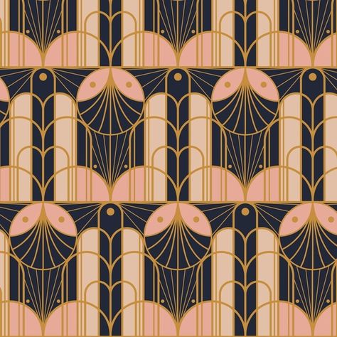 Art Deco Desen, Gold Art Deco Pattern, Art Deco Logo, Motifs Art Nouveau, Art Deco Aesthetic, Art Deco Color, Premium Wallpaper, Art Deco Artwork, Pink Art Deco