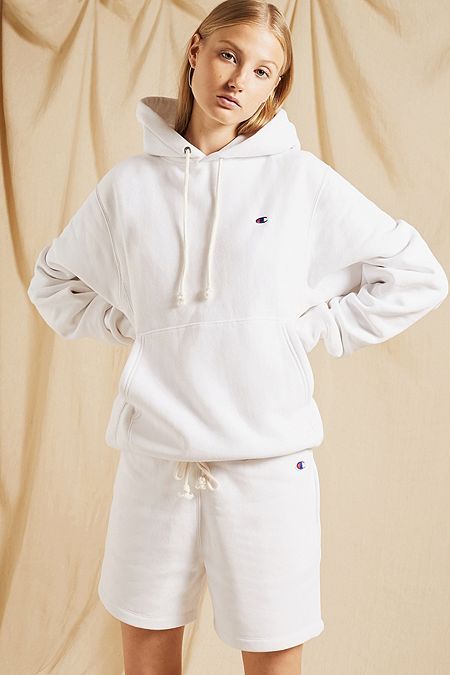 Champion Outfit, White Athletic Shorts For Summer Streetwear, Sporty White Jogging Shorts, Sporty White Shorts With Drawstring, White Sportswear Shorts For Streetwear, Champion White Sweatshirt, White Fleece, Track Shorts, Fleece Shorts