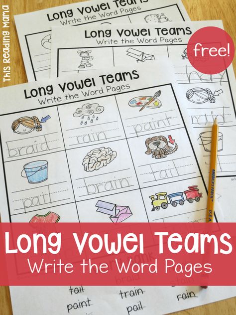 Long Vowel Teams Worksheets: Write the Word Pages | thisreadingmama.com | Bloglovin’ Vowel Teams Worksheets Free Printable, Vowel Team Worksheets Free Printable, Vowel Digraphs Worksheets, Vowel Teams Chart, Vowel Teams Activities, Long Vowels Activities, Vowel Teams Worksheets, Vowel Pairs, Long Vowel Worksheets