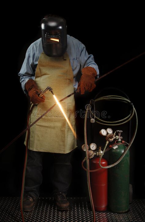 Welder Standing. Person in protective welding gear heating a piece of metal , #AD, #Person, #protective, #Welder, #Standing, #welding #ad Welder Photography, Welder Aesthetic, Welder Outfit, Welding Aesthetic, Flame Character, Welding Clothes, Drawing Concepts, Welding Gear, Star Wars Planets