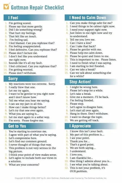 Cbt For Relationships, Cbt For Couples, Dr Gottman Relationships, Gottman Communication, 8 Dates John Gottman, Repair Attempts, Gottman Repair, Gottman Repair Checklist, Relationship Conflict Resolution