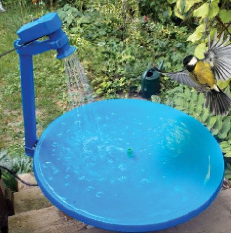 Upcycled Satellite Dish Bird Bath https://makezine.com/projects/upcycled-satellite-dish-bird-bath/ Satellite Dish Ideas, Bath Pond, Diy Bird Bath, Dish Ideas, Satellite Dish, Lawn Sprinklers, Plastic Buckets, Diy Birds, Have A Shower