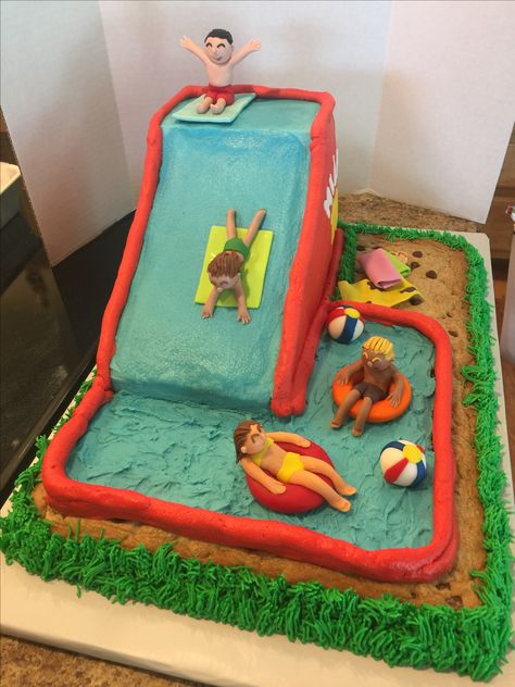 Water Slide Cake, Water Slide Birthday Party, Water Slide Birthday Cake, Summer Slip-resistant Slides For Outdoor Activities, Water Slide Birthday Party Invitations, Pool Birthday Cakes, Water Slide Bounce House, Water Birthday, Pool Party Cakes