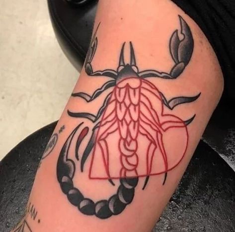 Black and Red Scorpion with An Exposed Red Heart Scorpion Tattoo, Red Ink Tattoos, Red Tattoos, Time Tattoos, Aesthetic Tattoo, Traditional Tattoos, Dope Tattoos, Simplistic Tattoos, Red Ink