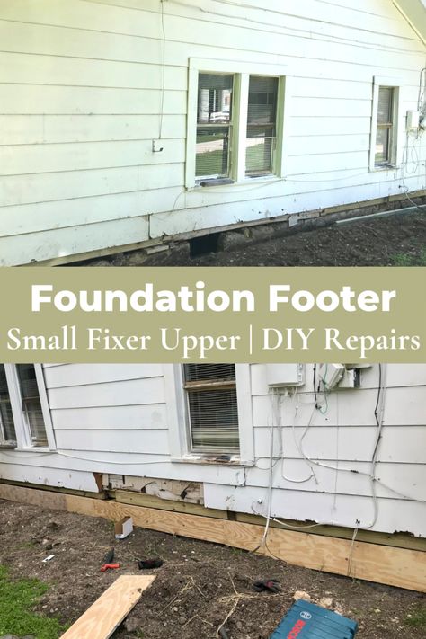 DIY Repairs To The Broken Up Foundation Footer - Journey Down The Road Diy Foundation Repair House, Hiding House Foundation, Foundation Repair Houses, Closed In Porch, Fixer Upper Diy, Diy Foundation, Basement Room, Fixer Upper House, Foundation Repair