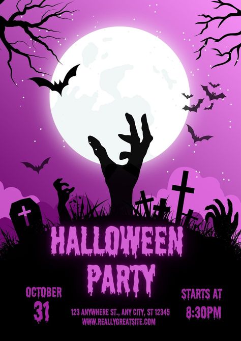 Purple Black Illustrative Halloween Party Poster template Halloween Party Poster, Halloween Party Flyer, Halloween Party Invitation, Purple Halloween, Facebook Event, Halloween Poster, Pet Day, Halloween Party Invitations, Party Poster