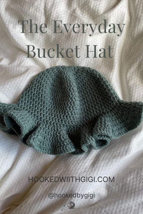 Crochet hat worked using double crochets. Crochet Patterns Bucket Hat Free, Floppy Bucket Hat Crochet Pattern, Simple Crochet Hats Free Pattern, Simple Crochet Bucket Hat, Crochet Wavy Hat, Crochet Bucket Hat Chunky Yarn, Double Crochet Bucket Hat, Easy Bucket Hat Crochet Pattern, Crochet Pattern Bucket Hat