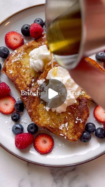 Andrea Kunkel on Instagram: "Brioche French Toast   I recently tried a French toast in NYC and immediately I wanted to make it at home. I must say, my version is even better because I used braised brioche bread 🤩  I served this breakfast with #scrambledeggs and crispy #bacon  Ingredients (to make 5 French toasts): 5 slices brioche bread 2 eggs 1/4 cup milk 1 tsp vanilla extract  1 tsp raw sugar  1/2 tsp cinnamon  1 tsp light oil + 1 tbsp butter  Toppings - powdered sugar, maple syrup, fresh berries (strawberries, raspberries, blueberries), whipped cream   Directions: Whisked eggs with milk, vanilla extract, cinnamon and sugar until frothy and dunk each bread slice in the egg mixture  Preheat skillet to medium low and add oil and butter gradually, add bread slices dunked in the egg mixture Strawberry French Toast, Brioche French Toast, Brioche Bread, Raw Sugar, Sugar Maple, Egg Whisk, 2 Eggs, Crispy Bacon, Fresh Berries